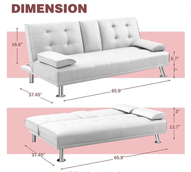 Futon Sofa Bed Modern Faux Leather Couch Bed Convertible Folding