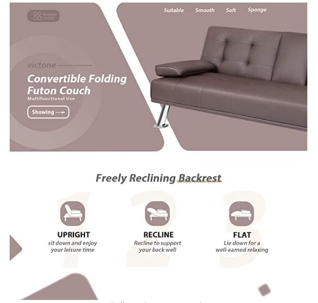 Futon Sofa Bed Modern Faux Leather Couch Bed Convertible Folding ...