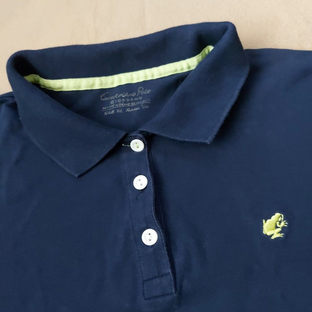 GIORDANO Navy Blue Polo Shirt for Girls, Ladies, Women with Green Frog ...