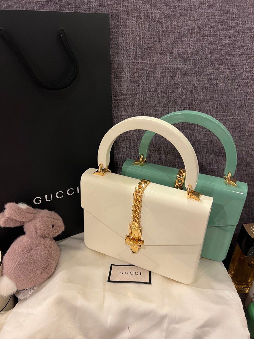 Gucci Sylvie 1969 Handbag 20x15cm White Green Colors