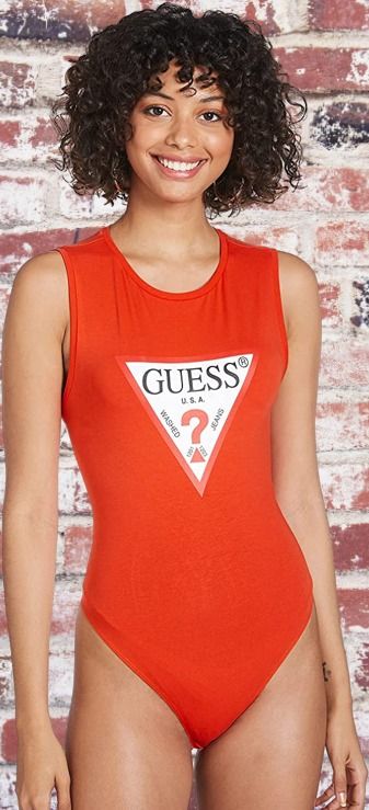 Guess Jeans Womens Triangle Logo Tank Top Black Helena Body Suit