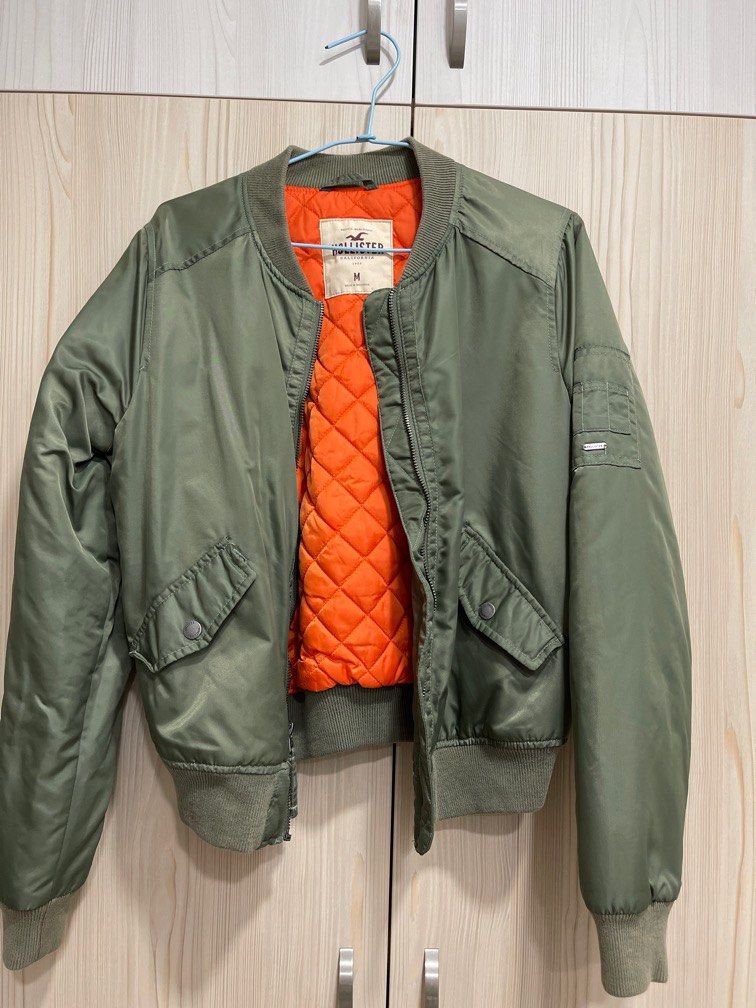 Hollister green bomber jacket store