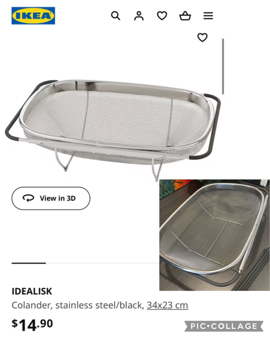 IDEALISK Colander, stainless steel, black - IKEA