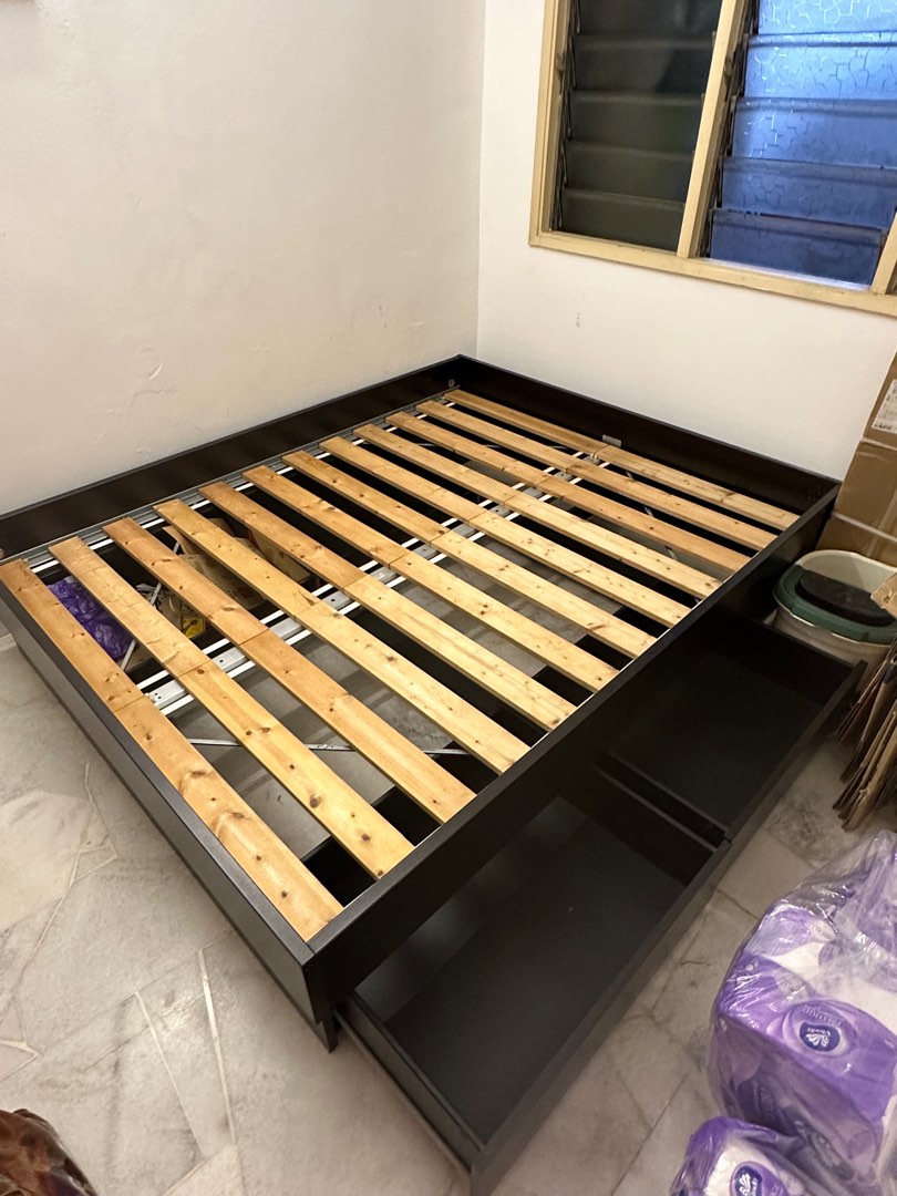 IKEA Queen size Bed frame with storage very sturdy!, Furniture & Home