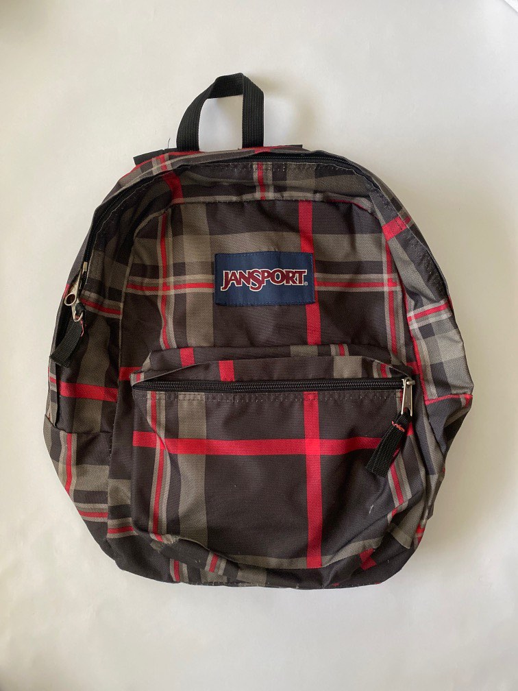 Jansport backpack checkered brown red school travel work bag medium