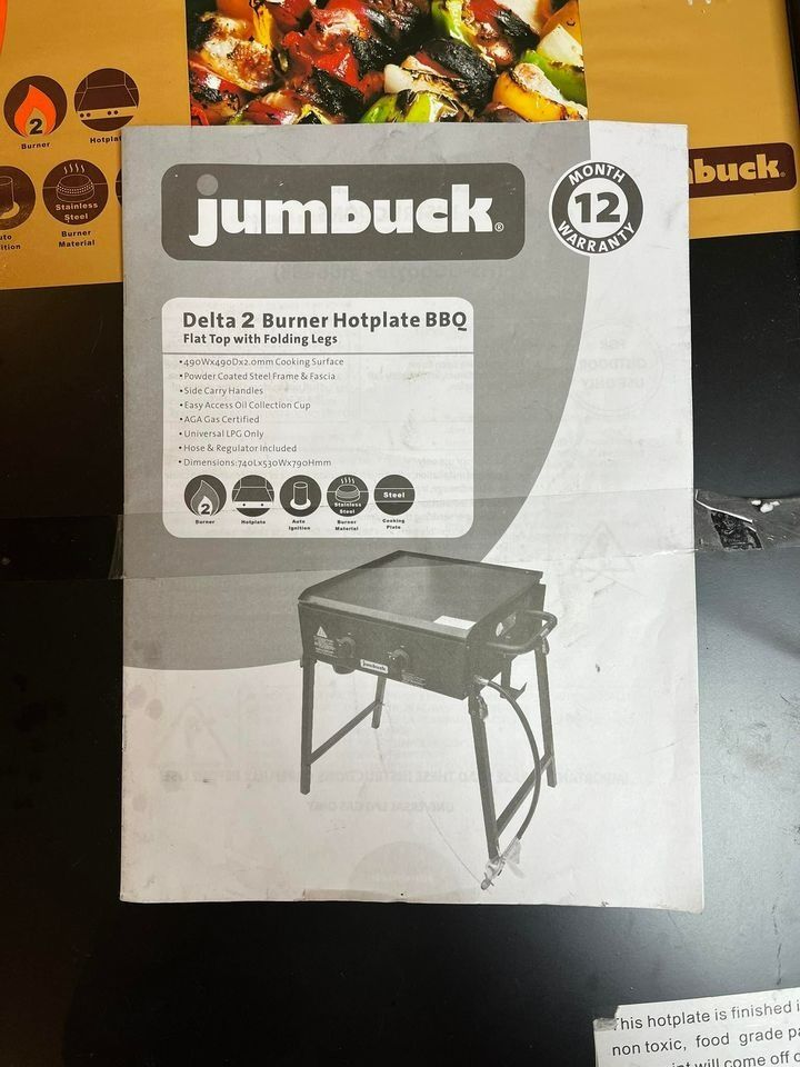 Jumbuck Delta 2 Burner Flat BBQ With Folding Legs, TV & Home Appliances