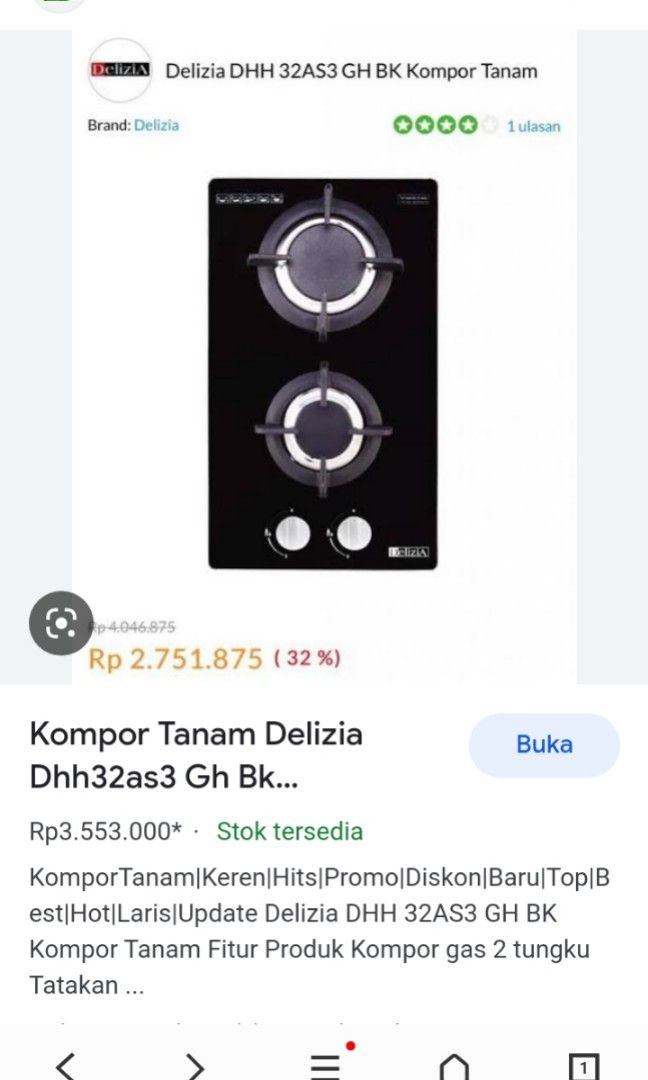 Kompor Tanam & Cooker Hood DeLizia, Kitchen & Appliances on Carousell