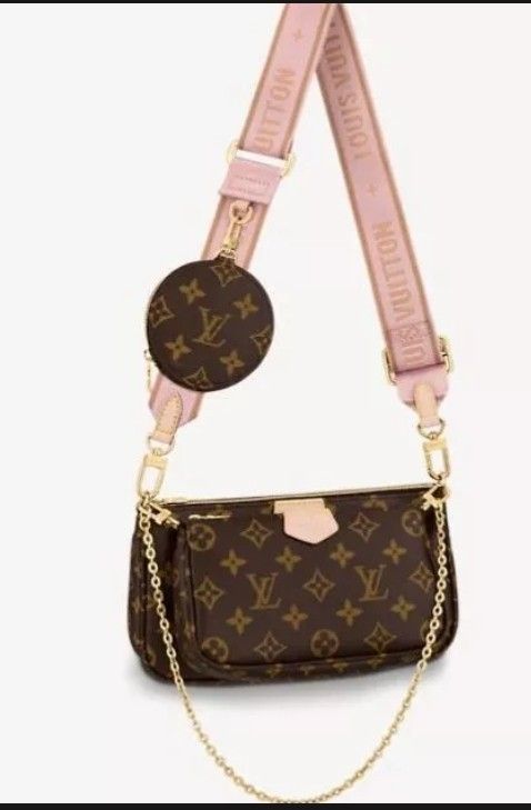L V Multi Pochette Bag Pink Strap (Category: Luxury Bags & Wallets) located in Marikina City. Submitted by whimpsypink (Listing ID 1209085270, Image 1). Description: Playful and practical, the Louis Vuitton Multi Pochette Accessoires has removable pouches and an adjustable strap with an accessories clip. Mini Pochette Accessoires, and Round Coin Purse into an entirely new, totally versatile everyday bag. Product details 24 x 13.5 x 4 cm (Length x