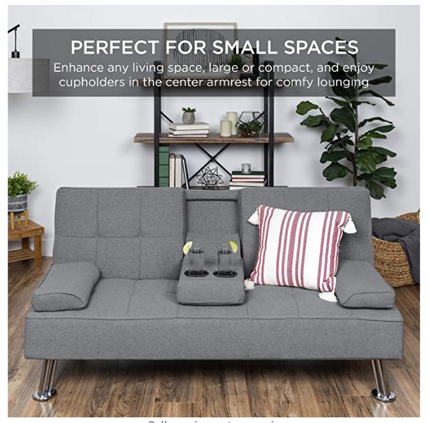 Linen Upholstered Modern Convertible Folding Futon Sofa Bed for Compact ...