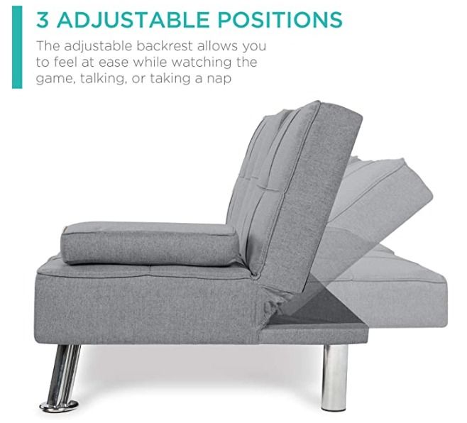 Linen Upholstered Modern Convertible Folding Futon Sofa Bed for Compact ...