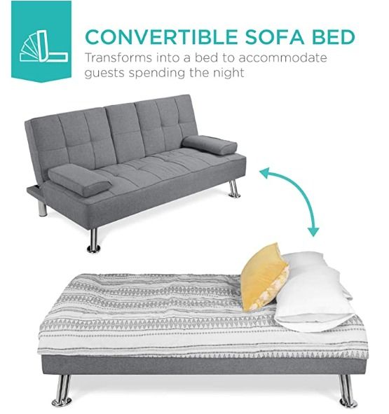 Linen Upholstered Modern Convertible Folding Futon Sofa Bed for Compact ...