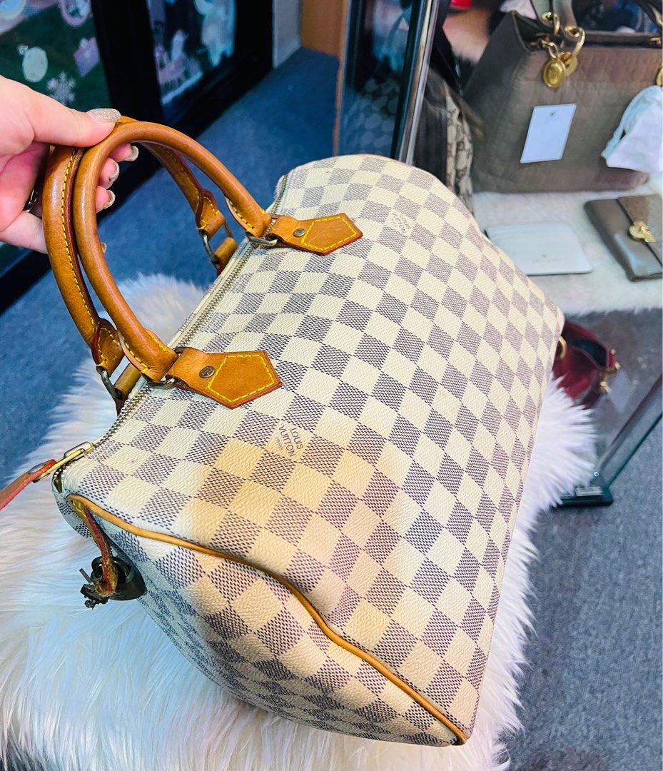 White Louis Vuitton Damier Azur Speedy 30 Boston Bag