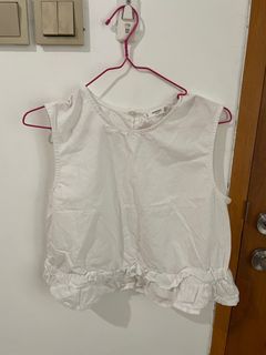 Mango Ruffle Sleeveless White Top