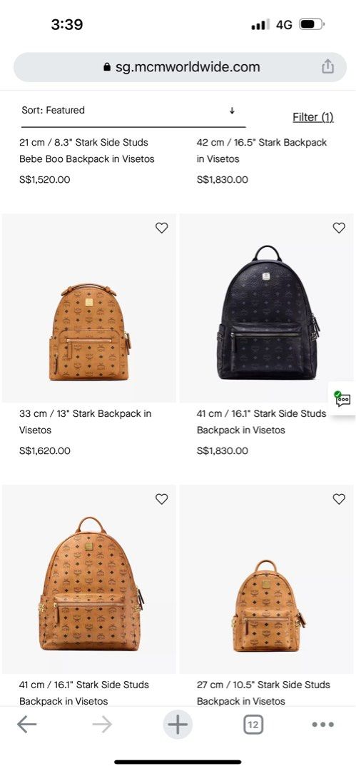 mcm backpack size chart