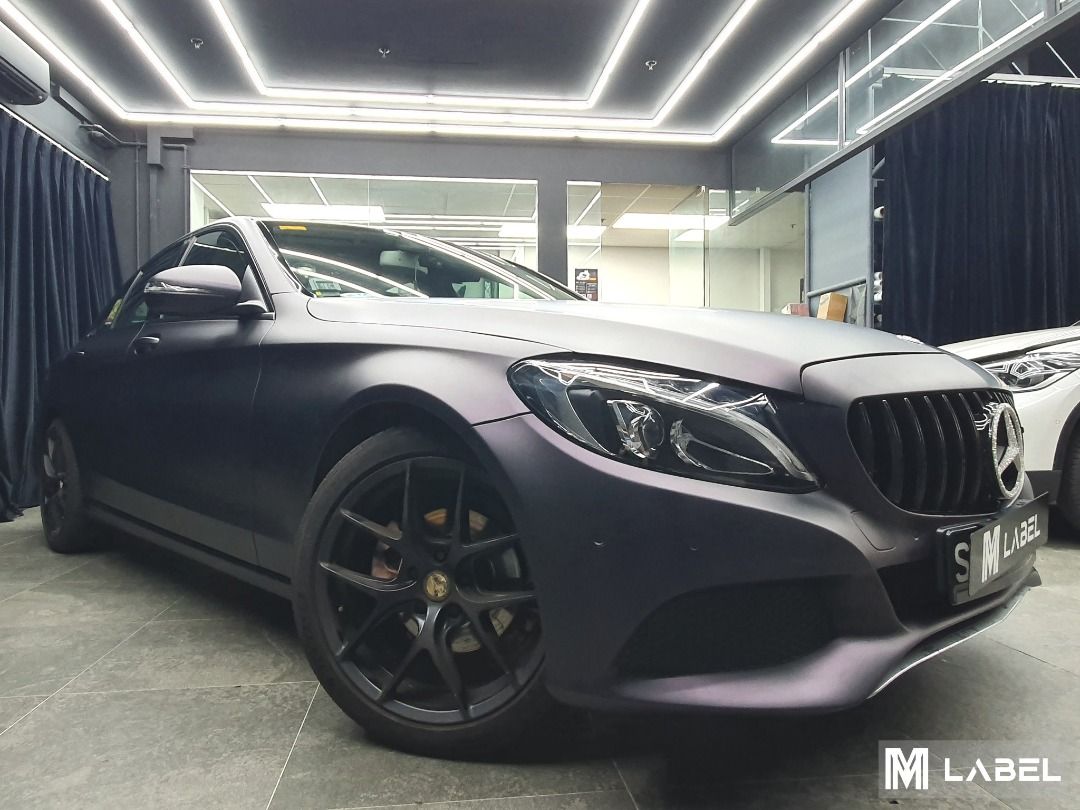 Mercedes Benz W205 Full Vinyl Wrap - Matte Black Purple, Car ...