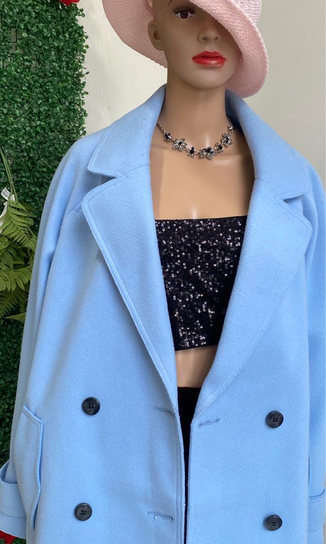 Miss Selfridge Blue Long line Double breasted coat