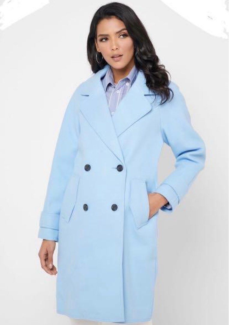 Miss Selfridge Blue Long line Double breasted coat