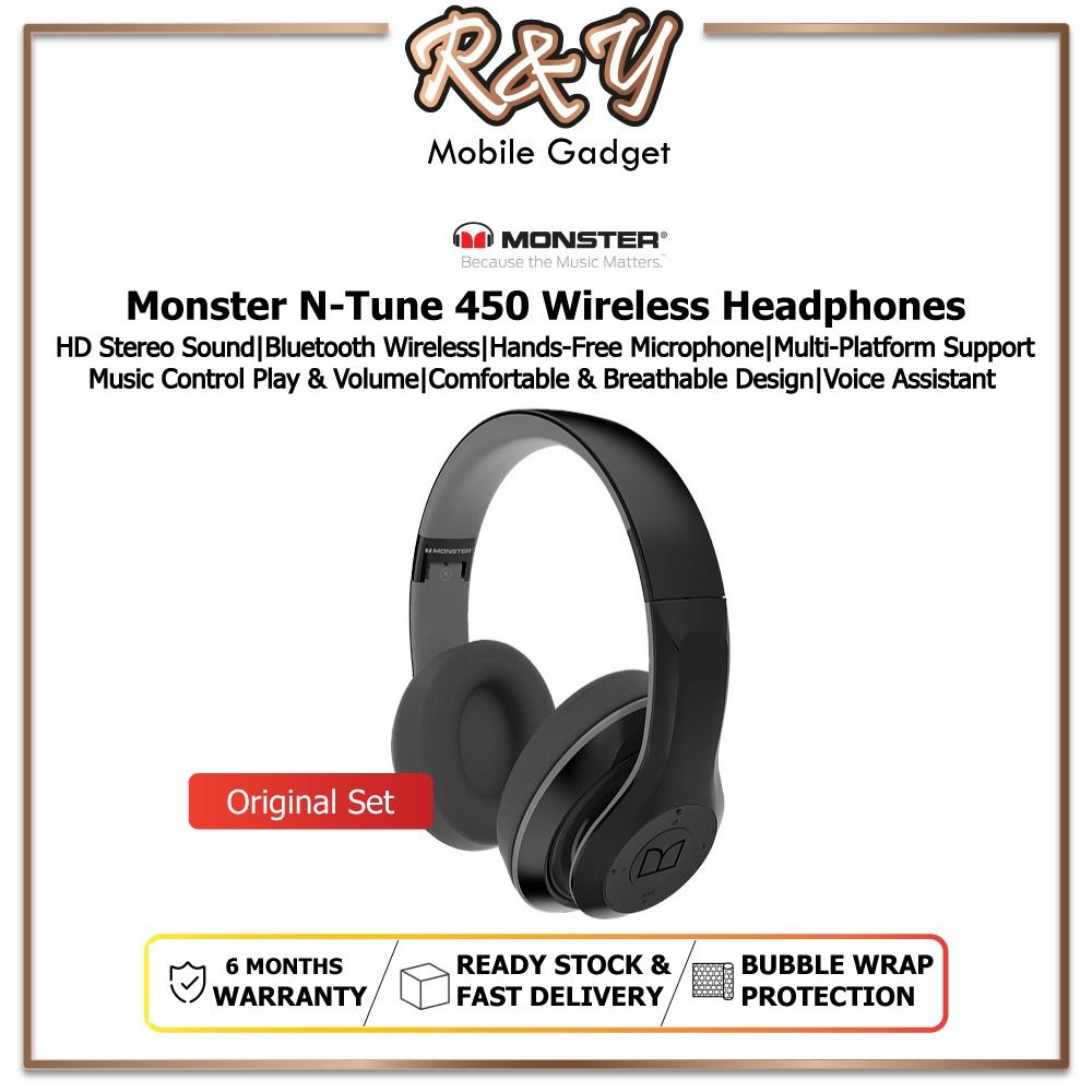 Monster N Tune 450 Over Ear Wireless Bluetooth Headphone Headset Bluetooth 5.0 Fordable Headphone Ready Stock