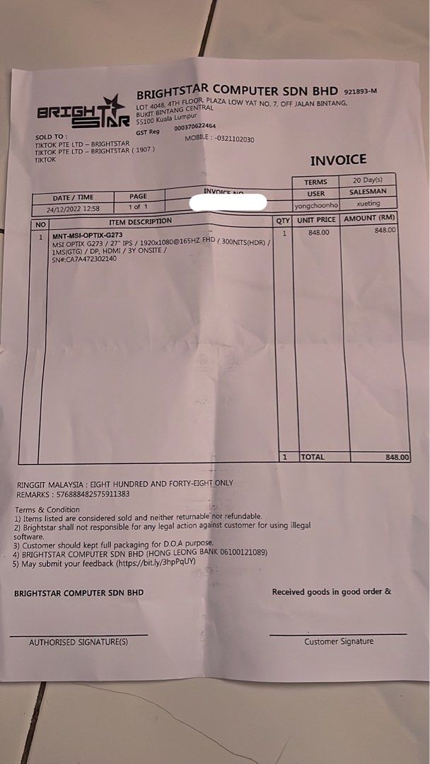 MSI Optix G273 165hz IPS panel, Computers & Tech, Parts & Accessories