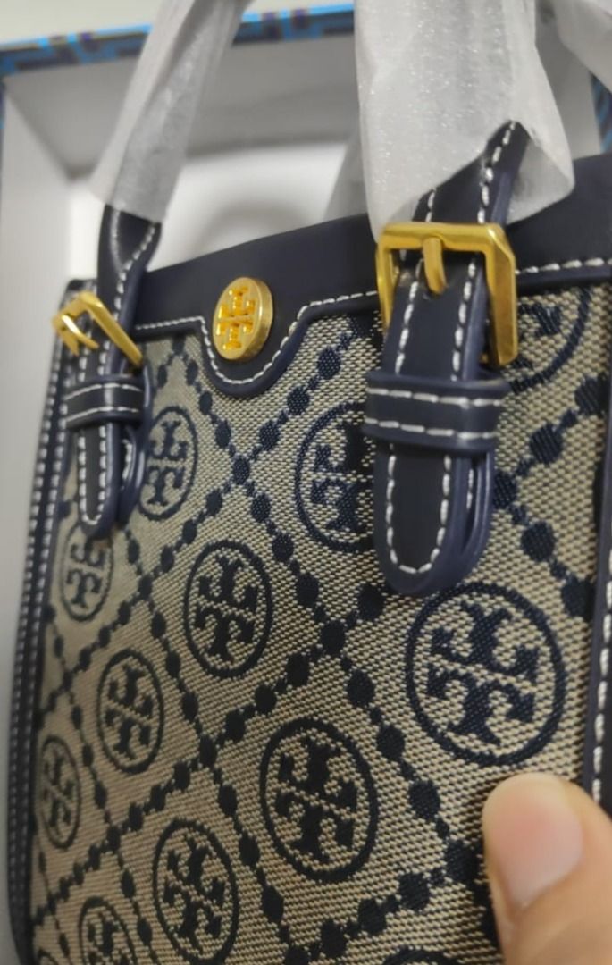 New Tory Burch Original Navy Blue Collection Mini T Monogram Jacquard  North-South Tote Bag For Women Come With Complete Set Suitable for Gift,  Luxury, Bags & Wallets on Carousell