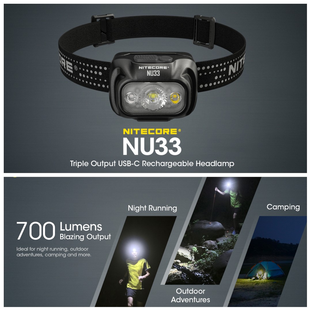 Nitecore NU33 Triple Output USB-C Rechargeable Headlamp, Sports Equipment,  Other Sports Equipment and Supplies on Carousell