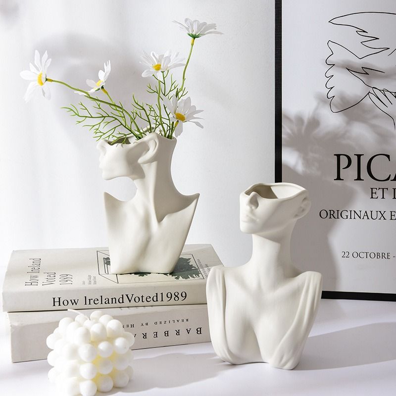 Nordic Aesthetic Hand Body Flower Vase Ceramic Plant Holder, Furniture