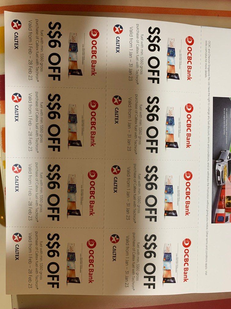OCBC CALTEX PETROL FUEL VOUCHER, Tickets & Vouchers, Vouchers on Carousell