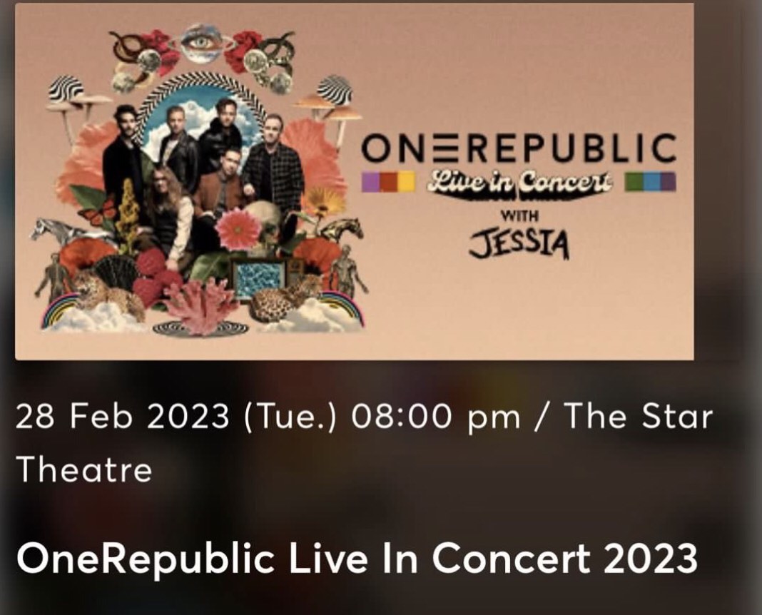 One republic concert ticket, the most front row and central position