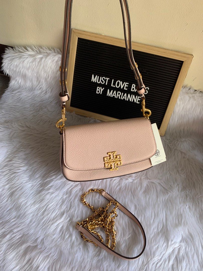 Tory Burch 138772 Britten Shell Pink With Gold Hardware Leather Women's  Convertible Crossbody Bag: Handbags