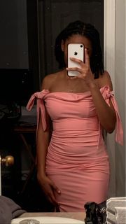 Pink Fitted Off the Shoulder Dress