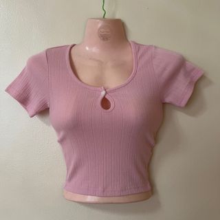Pink Ribbed Crop Top