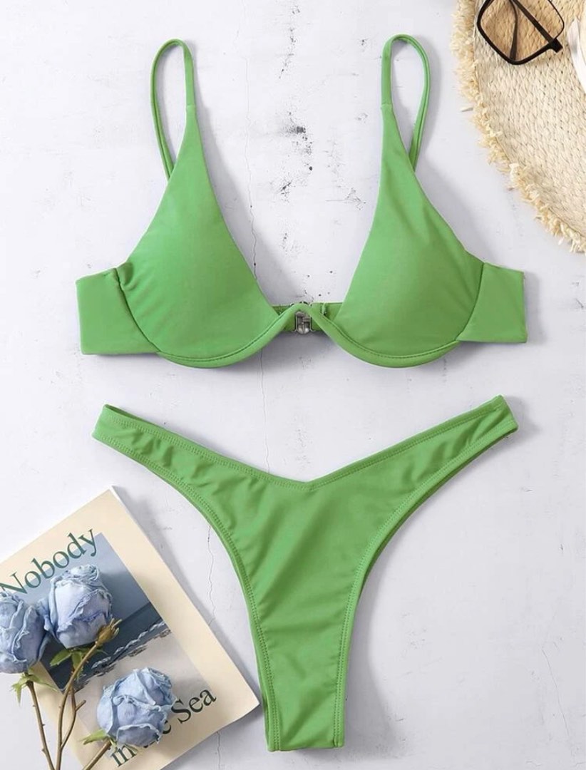 Plain Underwire High Cut Bikini Swimsuit, Women's Fashion, Swimwear