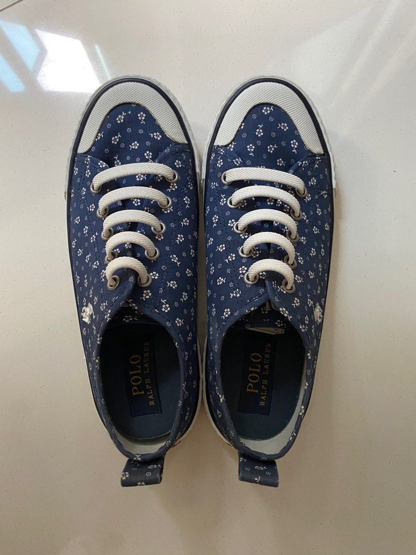Polo Ralph Lauren Kids Navy Blue White Floral Sneakers Shoes