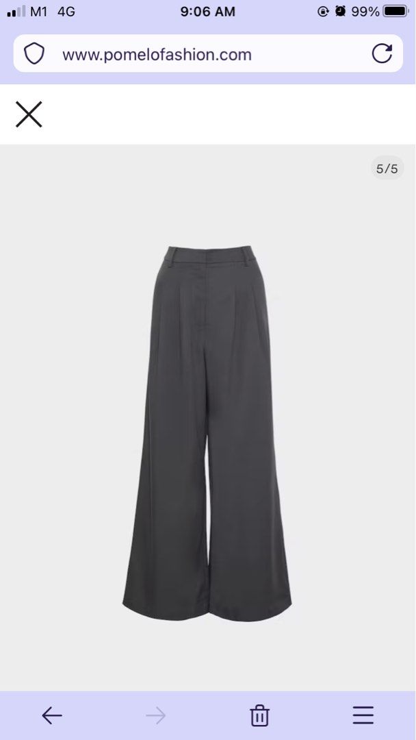 Semi-Pleated High Waist Wide Leg Pants - Dark Grey - Pomelo Fashion