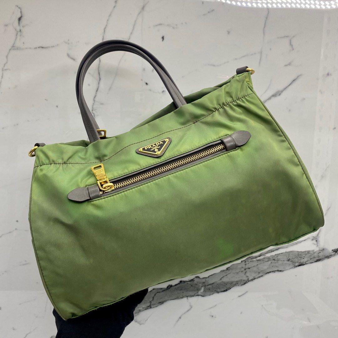 PRADA GREEN NYLON 2WAY BAG 237000756 #, Luxury, Bags & Wallets on Carousell