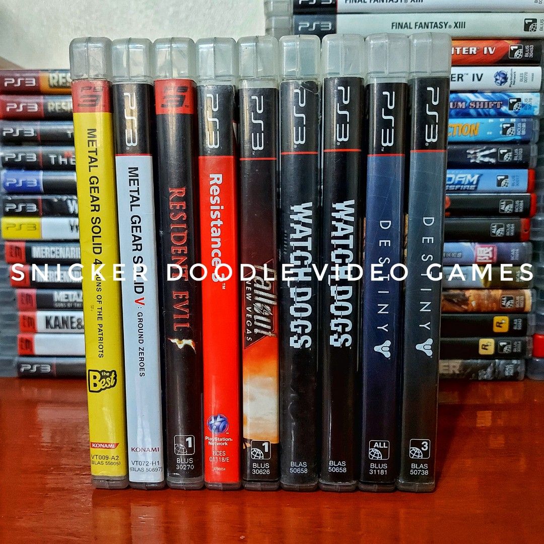 PS3 ACTION SH**TING GAMES NO MANUAL (Category: PlayStation) located in Manila. Submitted by watchesvideogamestoys (Listing ID 1209149788, Image 1). Description: PS3 ACTION SH**TING GAMES NO MANUAL: Metal Gear Solid 4: Guns of the Patriots - PhP700 Metal Gear Solid V: Ground Zeroes - PhP800 Resident Evil 5 - PhP500 Resistance 3 - PhP400 Fallout New Vegas - PhP700 Watch Dogs - PhP400 Destiny - PhP400 - All items are in good condition, tested workin