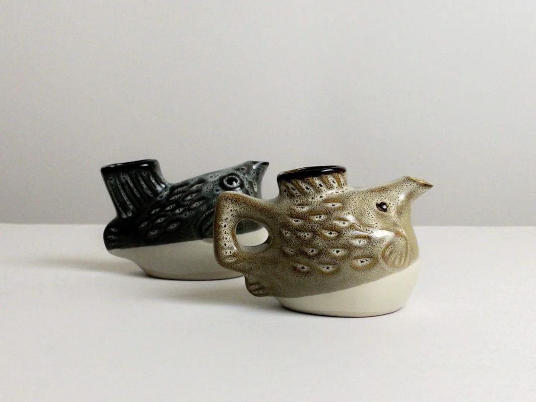 Puffer fish sake decanter/bud vase (Category: Coffee & Tea Tableware) located in Quezon City. Submitted by yugen_ph (Listing ID 1209199384, Image 1). Description: Puffer fish sake decanter/bud vase/display D: 4.8 x 3” H: 3.3” Capacity: 250ml Origin: Japan Condition: VGC, like new Stock: 2 dark gray, 2 beige Price: ₱295/pc • Comment ‘M’ + quantity to reserve. • Wait for invoice • Modes of payment: GCash/ BPI **Metro Manila shipping through Lalamov