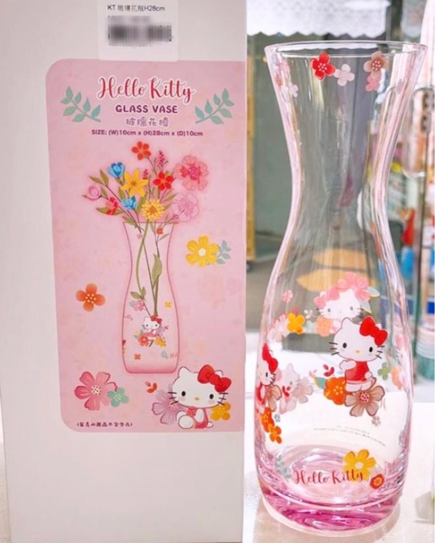 Sanrio Hello Kitty Glass Flower Vase, Furniture & Home Living, Home ...