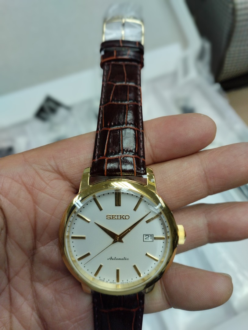 SEIKO SRPA28J1 Vintage Gold Leather Automatic Watch, 名牌, 手錶