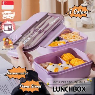 1set 800ml Three Grid Plastic Lunch Box With Bag & Utensils, Portable  Leakproof & Microwaveable Food Container For Kids And Adults