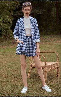 The Closet Lover Portia Checkered Blazer in Navy BNWT Size XS