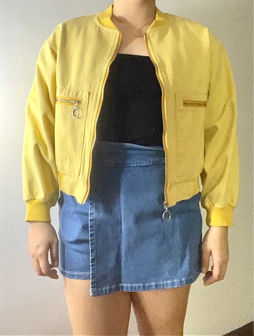Thrifted Yellow Bomber Jacket, Women's Fashion, Coats, Jackets and Outerwear on Carousell