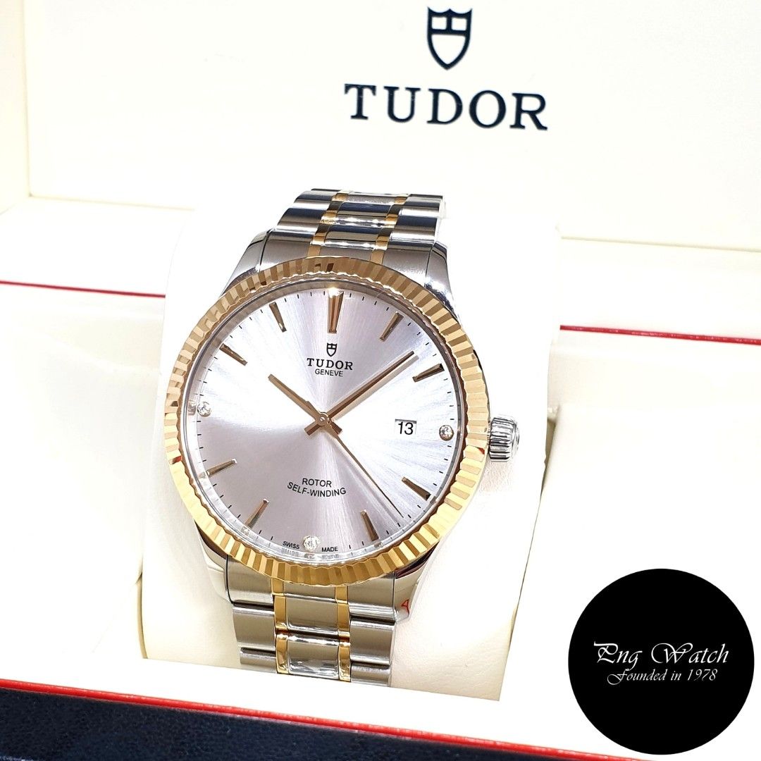 Tudor 41mm Unisex Style Silver Diamonds Half Gold Dress Timepiece REF: 12713 (I Serial-2017) (Category: Watches) located in Singapore. Submitted by pngwatchdealer (Listing ID 1209151603, Image 3). Description: [FACEBOOK REVIEWS] https://goo.gl/rsxvPy [SPECIFICATIONS] **Comes in full option (Box, Card and Accessories)** Brand: Tudor Model: 41mm Style Diamonds REF: 12713 (I)(17)(L) Movement: Automatic (Self-Winding) Functions and Features: Date, Ho