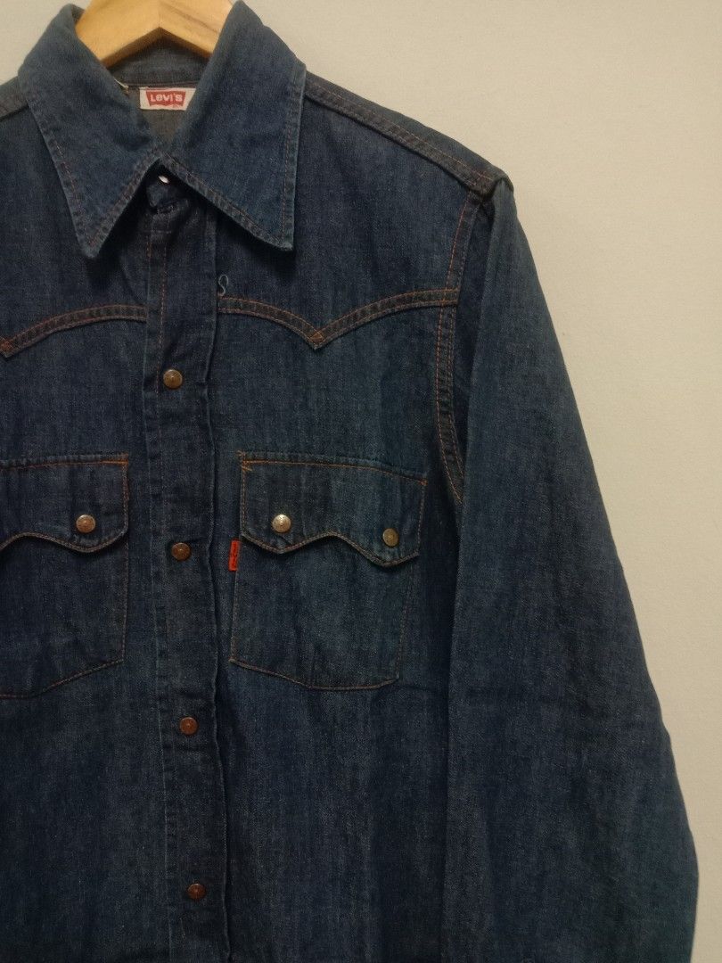 Vintage 70s Levis Big E Orange Tab Denim Western Shirt, Men's