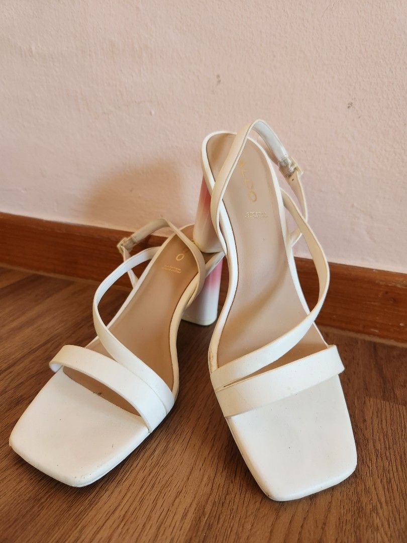 Aldo White Square Toe Heeled Sandals Women Embellished Genuine