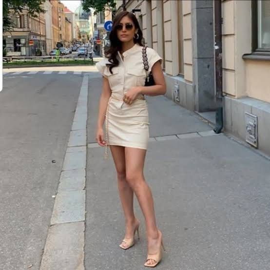 Beige deals denim dress
