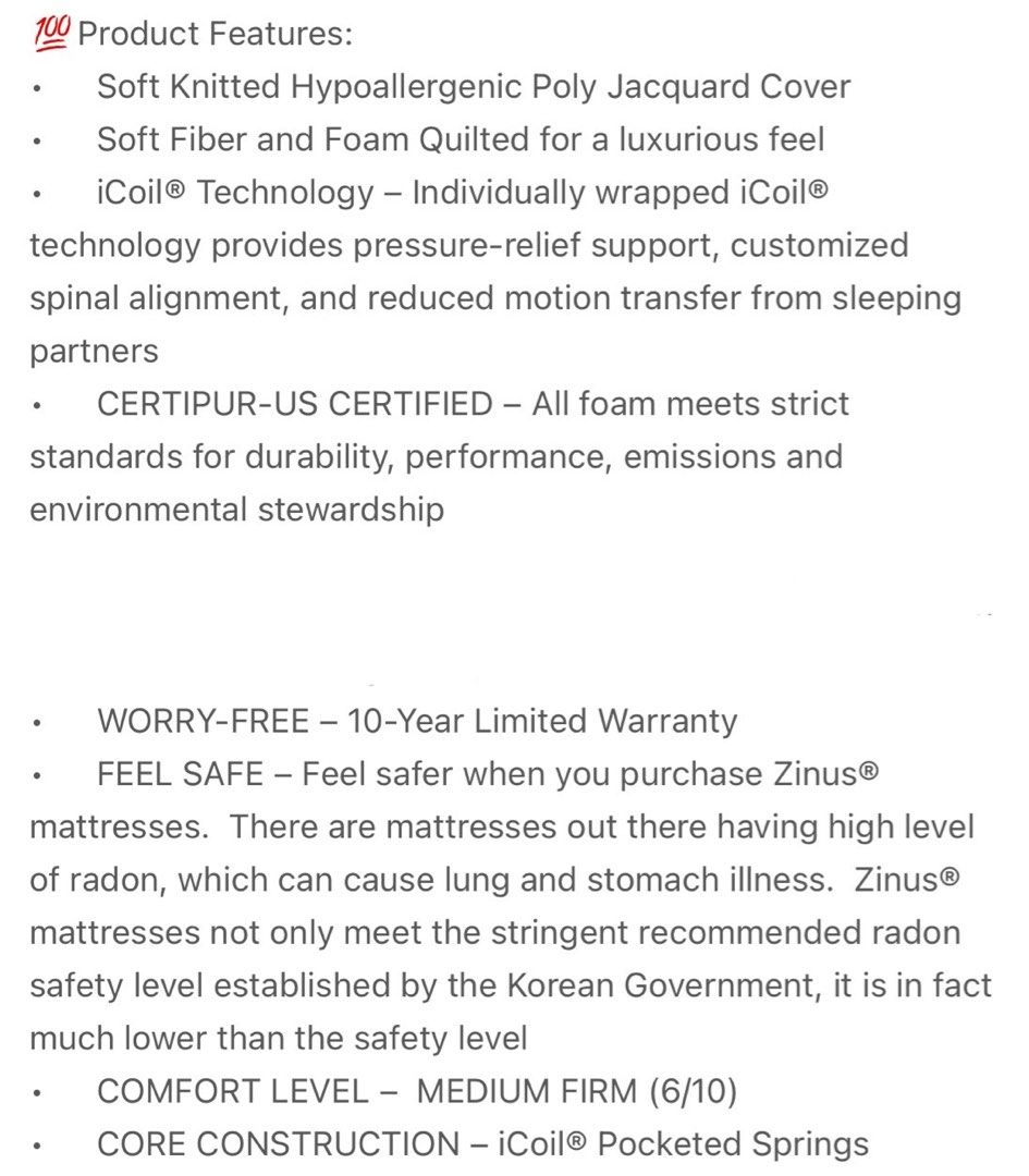 Zinus Queen Size Mattress, Furniture & Home Living, Furniture, Bed Frames & Mattresses on Carousell