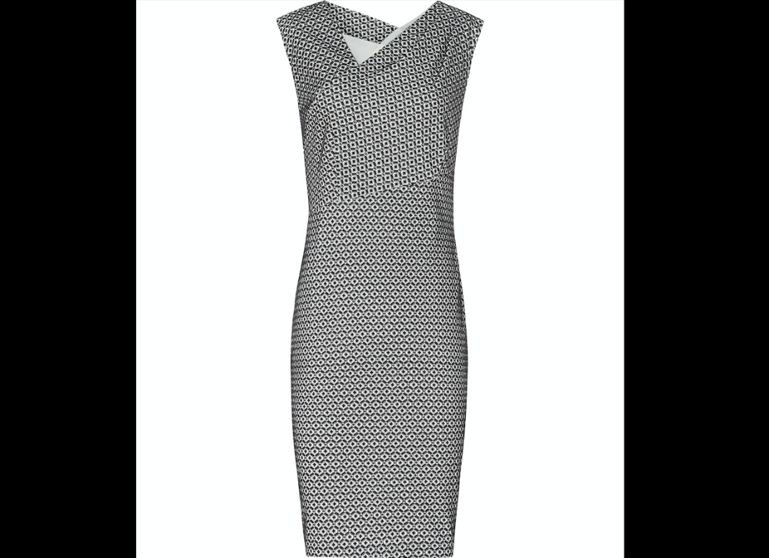 380 Reiss Mina Geometric Stitch Dress UK12 Grey Sheath Pencil