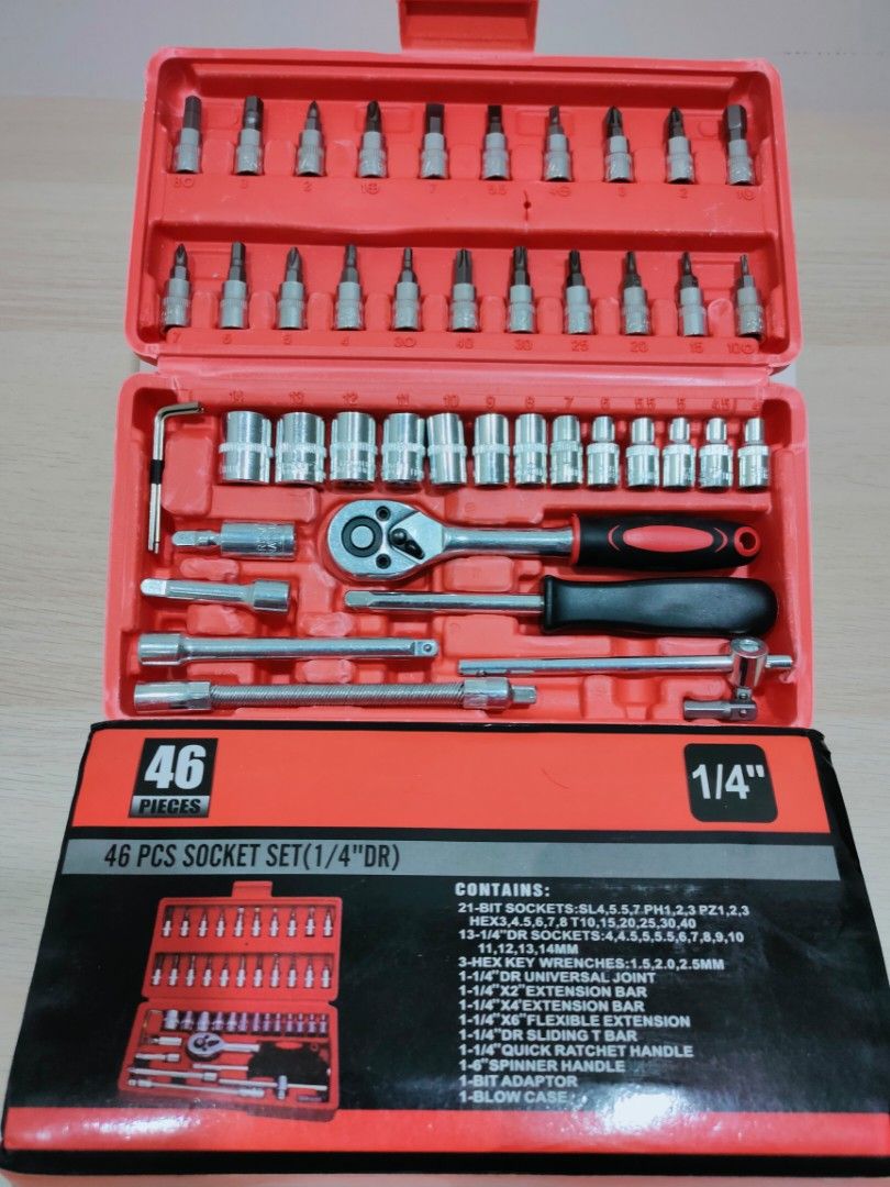 46pcs Chrome Vanadium Socket Set Tool Box Set Ratchet Spanner Wrench Set