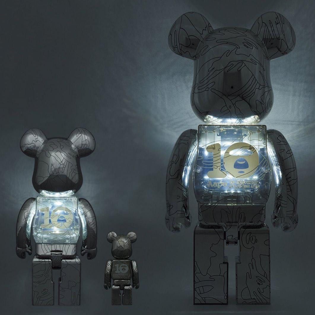 現貨)AAPE X BE@RBRICK 10th anniversary Moonface camo 100% & 400